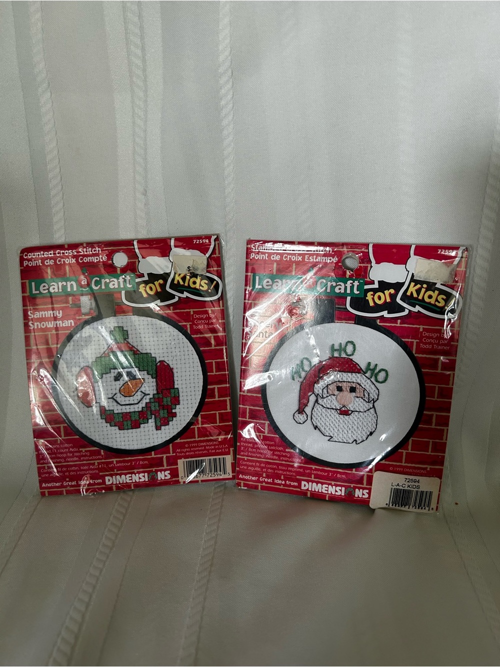 Vintage Set of 2 Counted Cross Stitch/ Needlepoint Santa Snowman Craft Decor